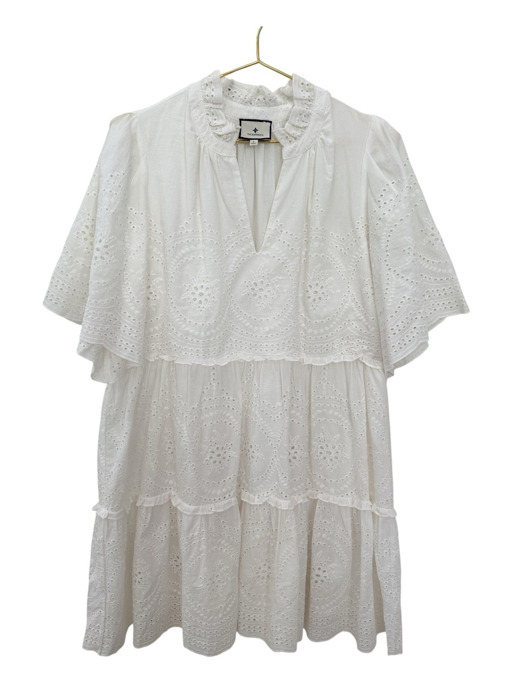 Tuckernuck White Eyelet Crawford Tiered Mini Dress Size L